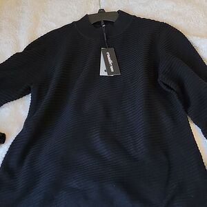 NWT Karl Lagerfeld Paris wool blend sweater black ribbed heavy ruffle cuffs sz L